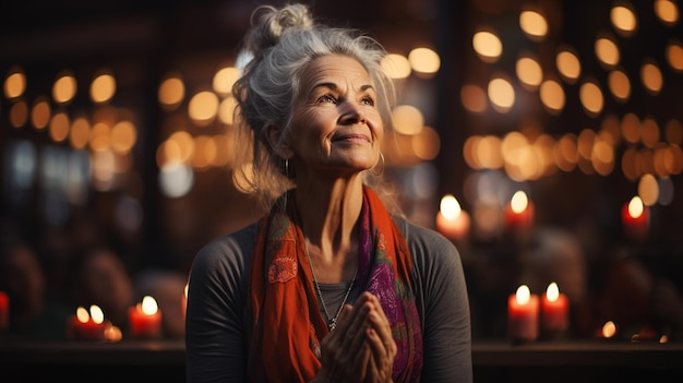 Femme priant dans l'église générative ai