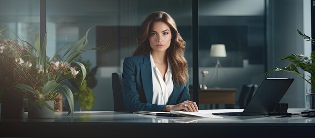 Femme professionnelle contemporaine au bureau avec place pour le texte