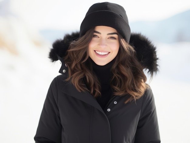 Une femme profite d'une promenade tranquille en hiver