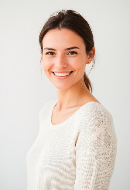 Photo une femme avec un pull blanc