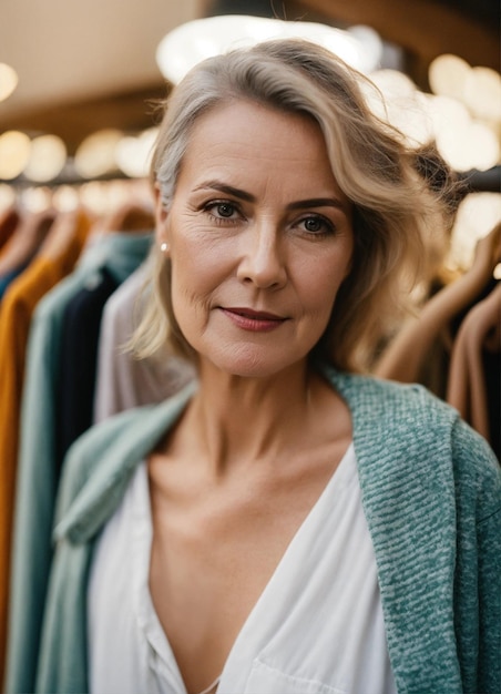 une femme avec un pull et un pull à droite