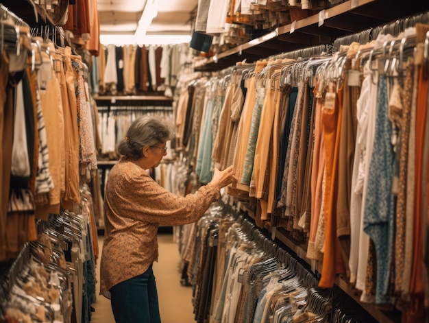 Une femme qui achète des vêtements dans un magasin générative ai