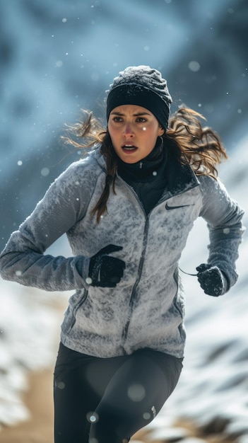 Femme qui court sur la neige