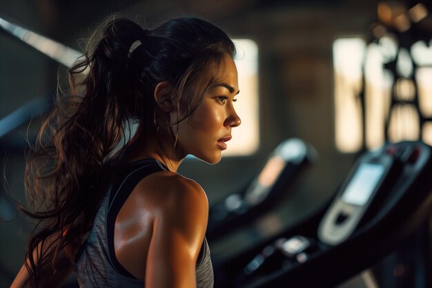 Photo une femme qui court sur un tapis roulant dans un gymnase