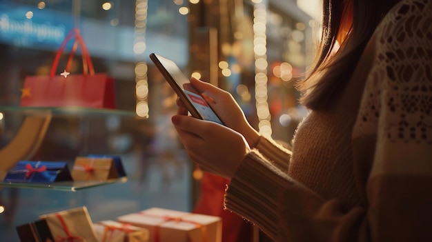 Une femme qui fait des achats en ligne sur son smartphone