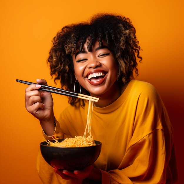 Photo une femme qui mange de la nourriture