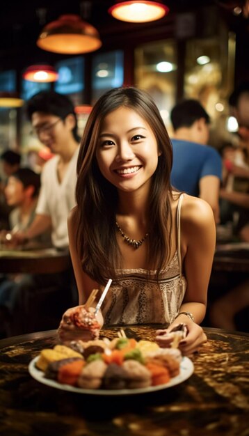 une femme qui mange de la nourriture