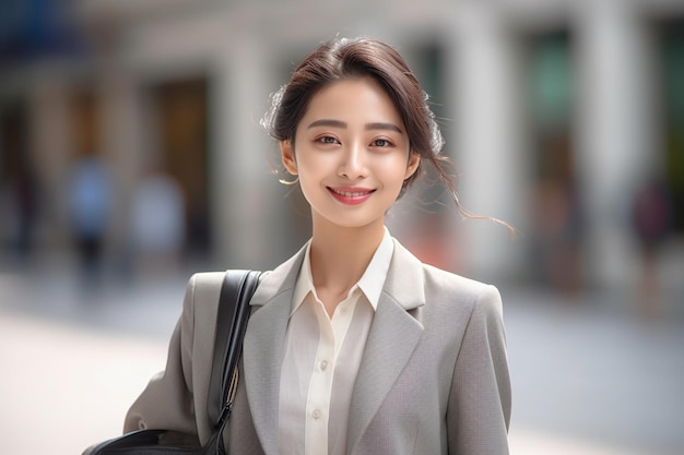 Une femme qui marche dans un costume de district de bureau