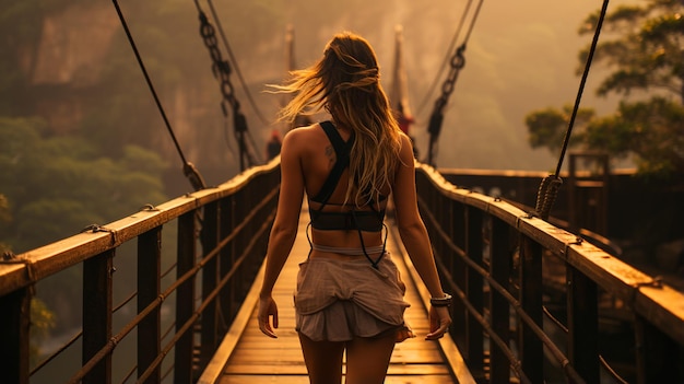 femme qui marche sur un pont