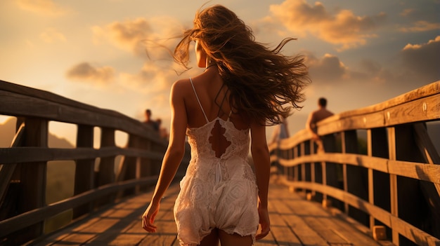 femme qui marche sur un pont