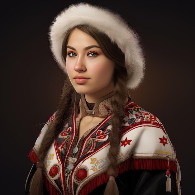 Photo une femme qui porte un chapeau de fourrure avec un chopeau de fourture dessus