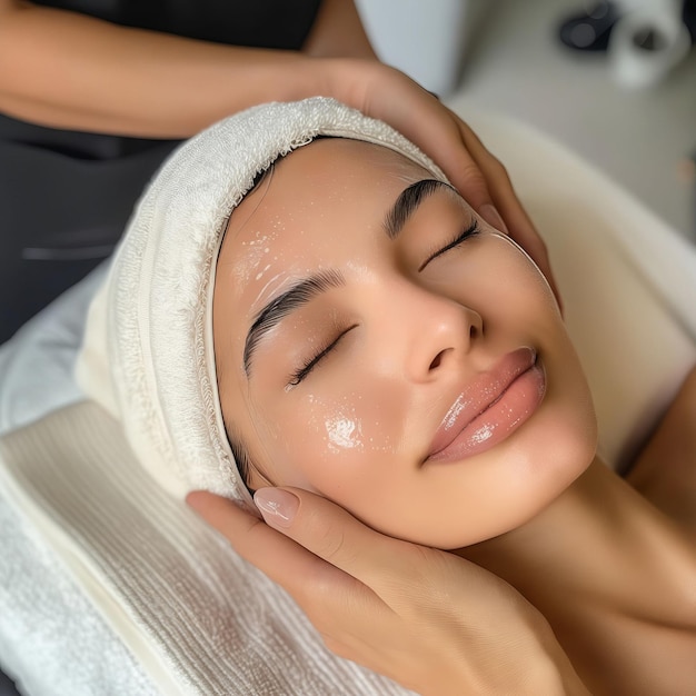 Une femme qui reçoit un traitement facial.