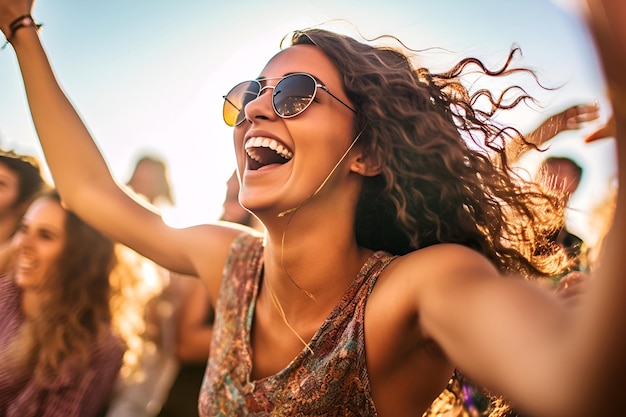 Une femme qui s'amuse au festival.