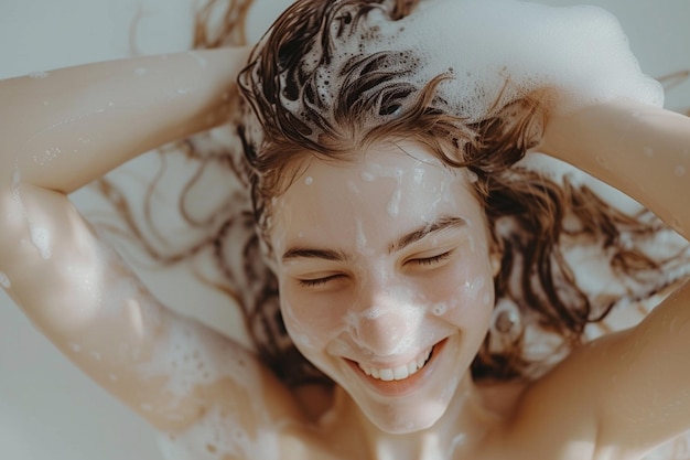 une femme qui se lave les cheveux