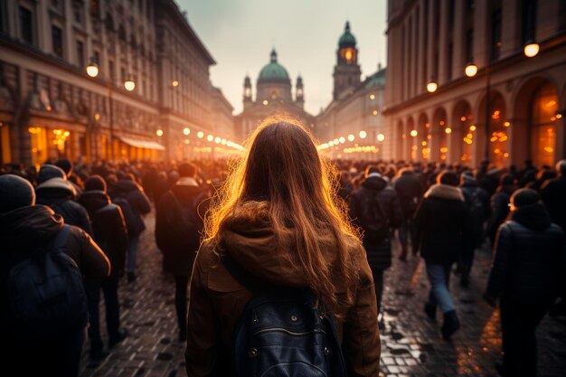 Femme qui se promène dans la ville