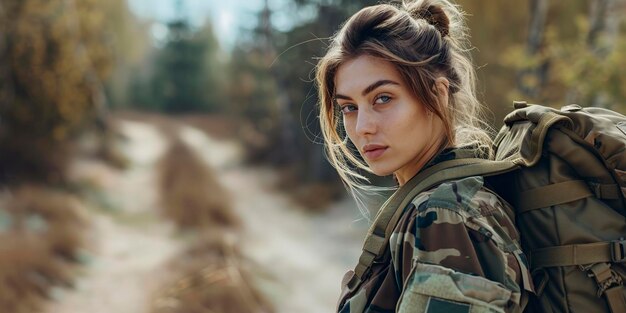 Une femme en randonnée avec un sac à dos