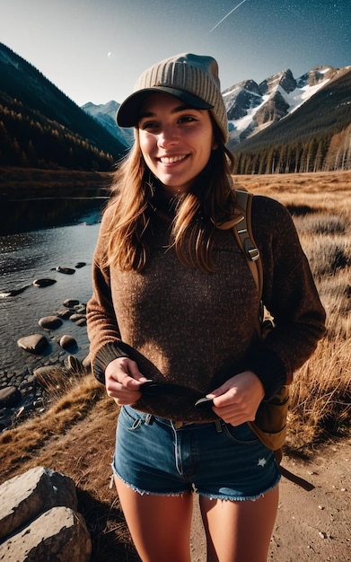 Une femme randonneuse en montagne