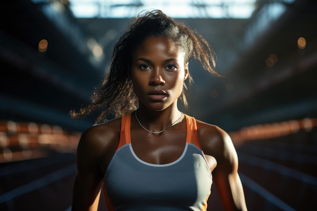 Photo femme avec une raquette de tennis dans le stade