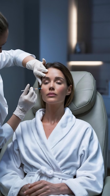 Femme recevant une injection de botox dans une clinique