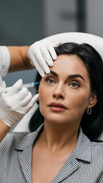 Femme recevant une injection de botox dans une clinique