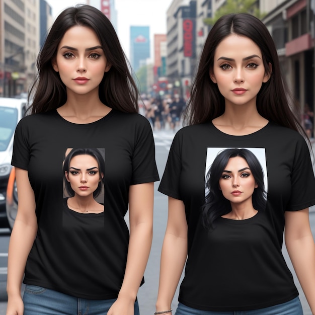 Une femme à la recherche moyenne portant un t-shirt noir dans une ville