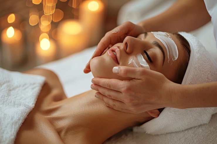 Photo une femme reçoit un traitement facial au spa.