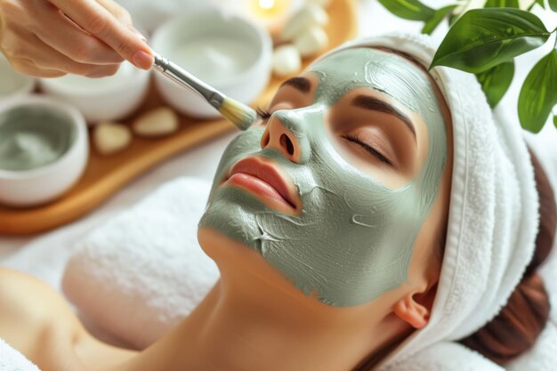 Photo une femme reçoit un traitement de spa rafraîchissant avec un masque de peeling du visage