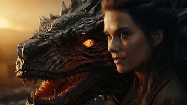 une femme regardant un dragon