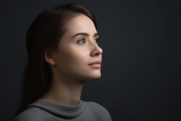 femme regardant sur fond gris