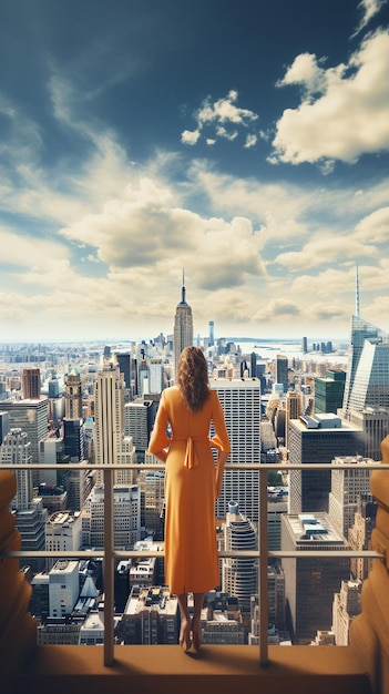 Femme regardant les toits de New York pendant la journée