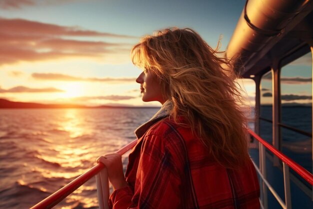 Photo une femme regarde au-dessus de l'océan et regarde vers la mer