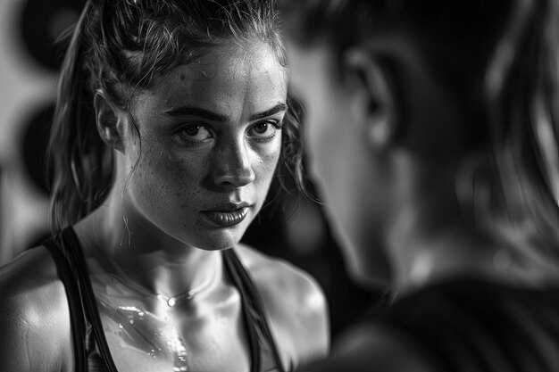 Photo une femme regarde son reflet dans un miroir.