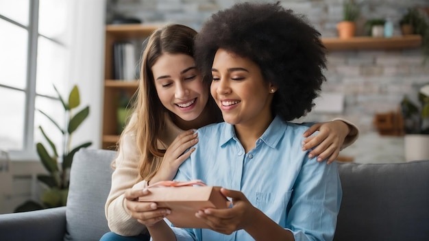 Une femme remercie sa fille pour un cadeau.