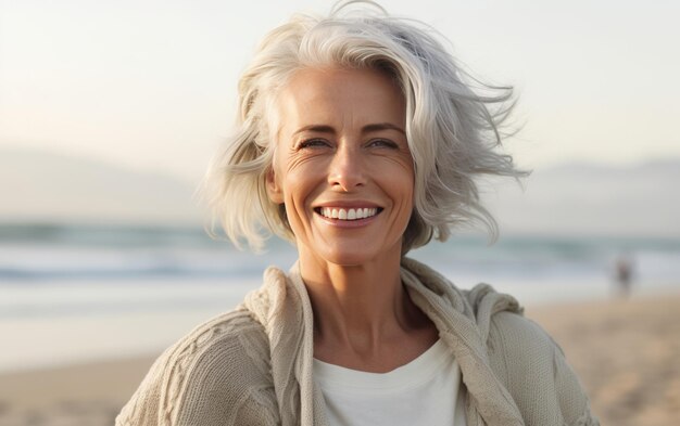 femme à la retraite sur la plage