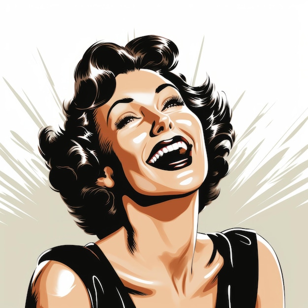Une femme rétro-vectorielle spectaculaire riant dans un style de réalisme à haut contraste