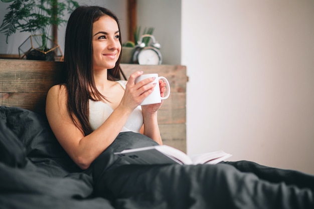 Femme, réveillé, café