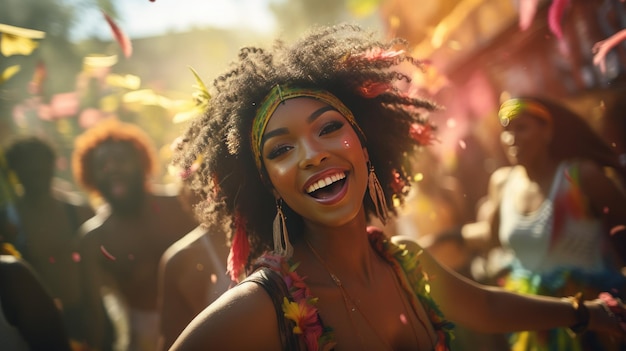 Une femme rit et danse dans une foule Célébration joyeuse et rassemblement social