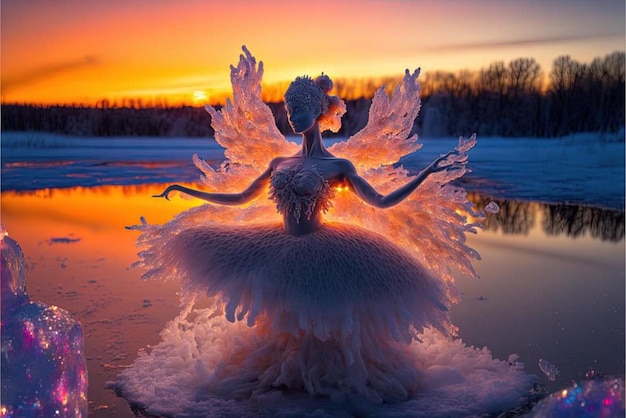 Une femme en robe blanche avec des ailes qui dit "ange" dessus