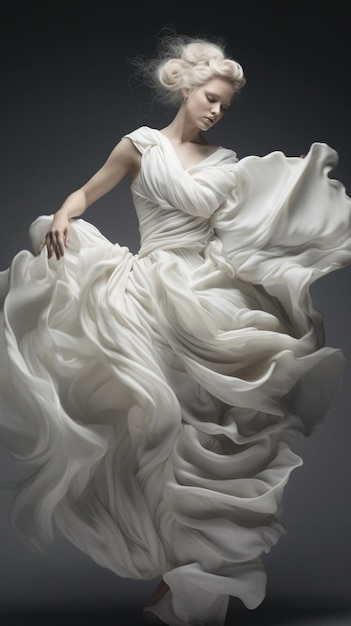 Une femme en robe blanche avec une jupe fluide