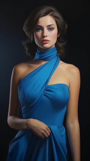 Une femme avec une robe bleue et un haut bleu