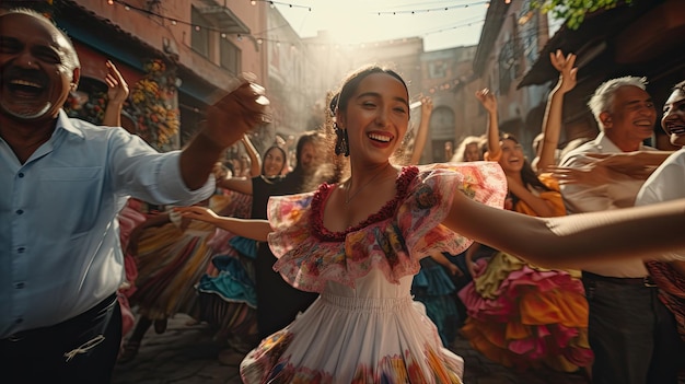 Femme en robe colorée dansant Chico De Mayo