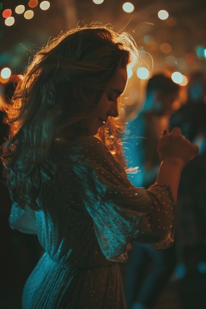 Photo une femme en robe dansant lors d'une fête animée convient pour les concepts d'événements et de célébrations