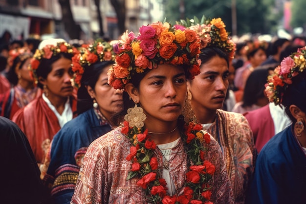 Une femme en robe avec des fleurs dessus