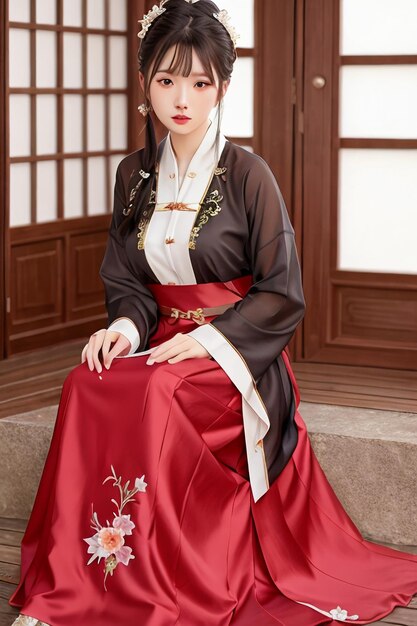 Une femme en robe hanbok