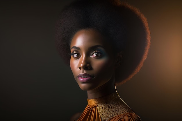 Une femme avec une robe jaune et un afro noir