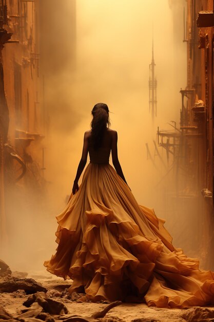 une femme en robe longue