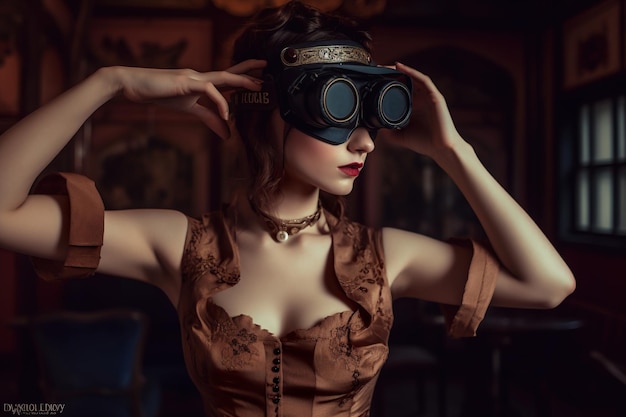 Une femme avec une robe marron et portant des lunettes vr photo illustration