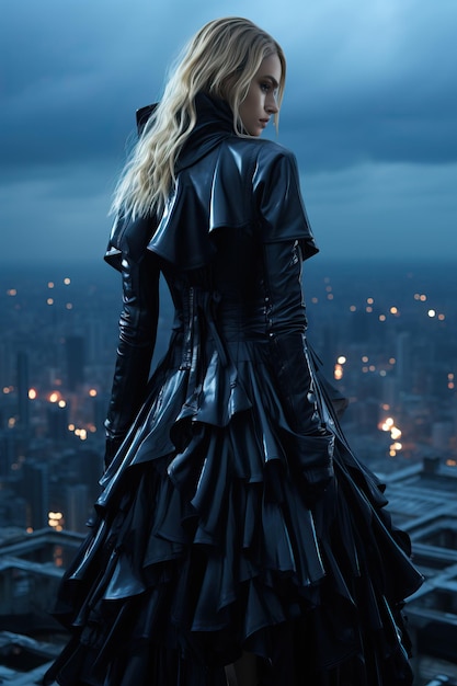 Une femme en robe noire