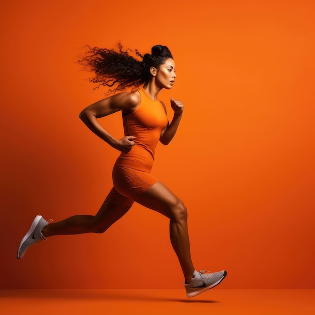 Femme En Robe Orange En Cours D'exécution