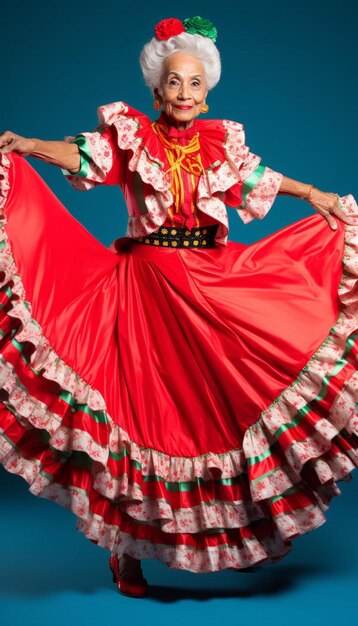 Photo une femme en robe rouge et blanche danse dans une robe rouge et blanc